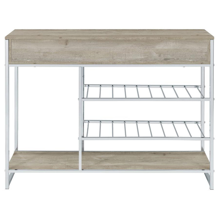 Melrose 2-shelf Wine Cabinet with 2 Drawers Gray Washed Oak and Chrome