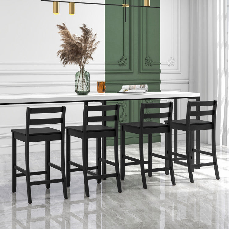 Wooden Bar Stools Set of 2 with Ergonomic Backrest and Footrest