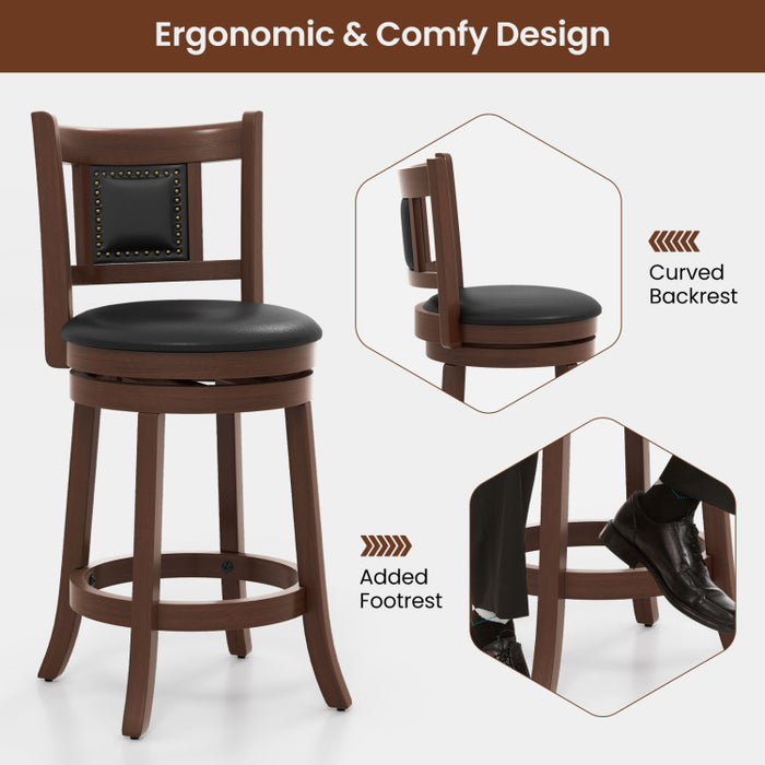 25.5 Inch/30.5 Inch Upholstered Bar Stools Set of 2 with Curved Backrest and Footrest