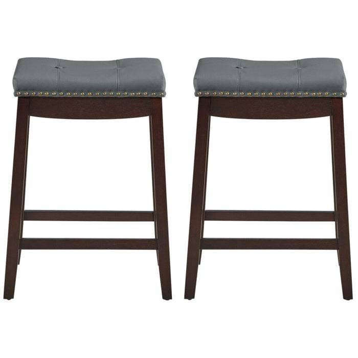 Set of 2 24-Inch Height Backless Counter Stool with Footrest