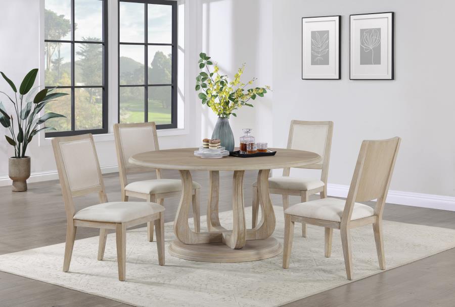 Trofello Round Dining Table with Curved Pedestal Base White Washed