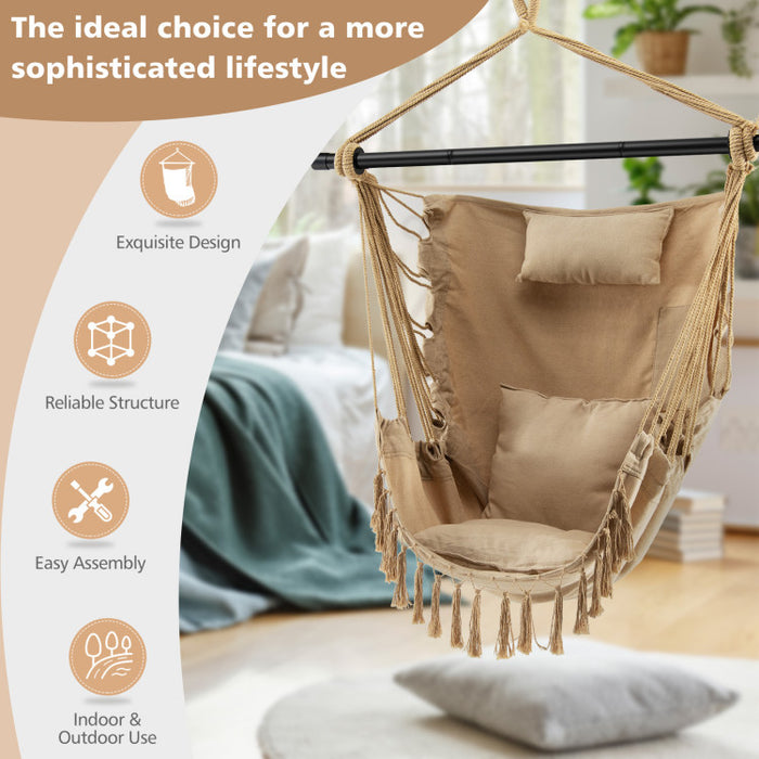 Hanging Rope Swing Chair with Soft Pillow and Cushions(clearance)