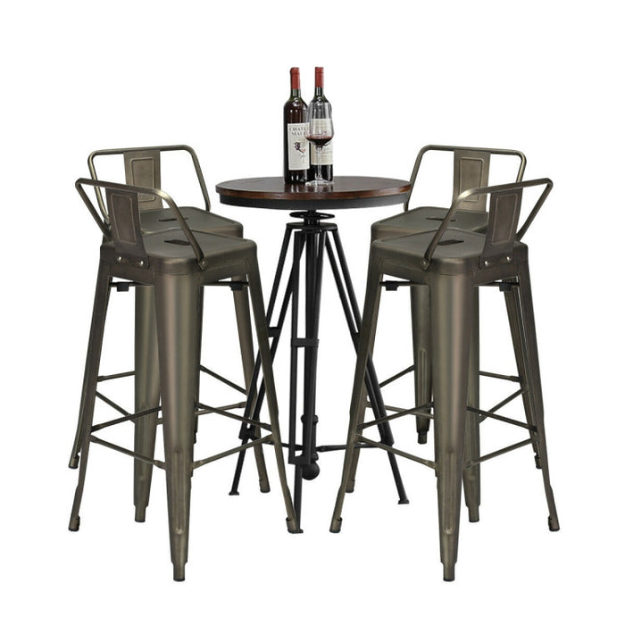 30 Inch Set of 4 Vintage Metal Bar Stool with Removable Middle Back