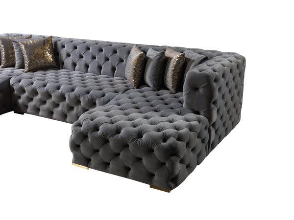 Neva Gray Velvet Double Chaise Sectional