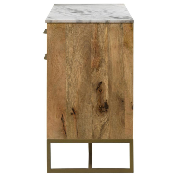 Keaton 3-Door Accent Cabinet With Marble Top Natural And Antique Gold