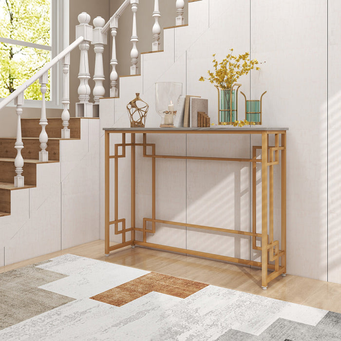 Modern Console Table with Geometric Frame and Faux Marble Tabletop