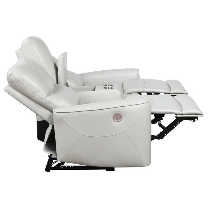 Greenfield Upholstered Power Reclining Loveseat With Console Ivory