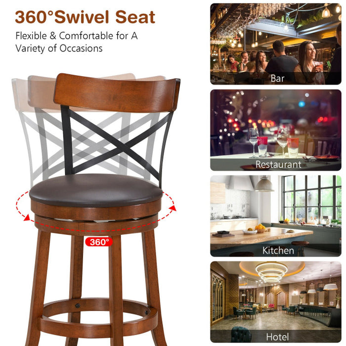 Set of 2 Bar Stools 360-Degree Swivel Dining Bar Chairs with Rubber Wood Legs