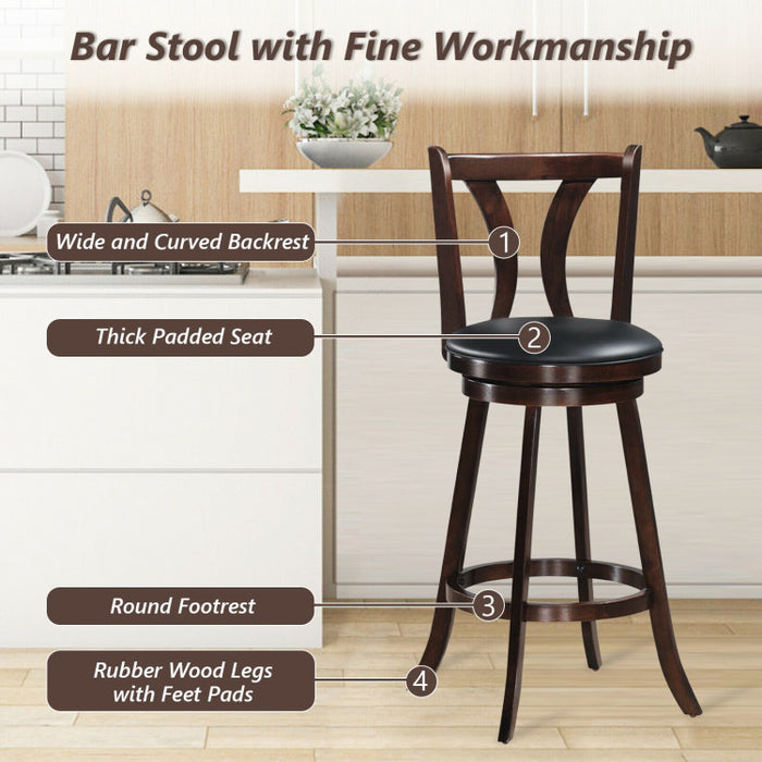 24/29.5 Inch Set of 2 Swivel Bar Stools Bar Height Chairs with Rubber Wood Legs