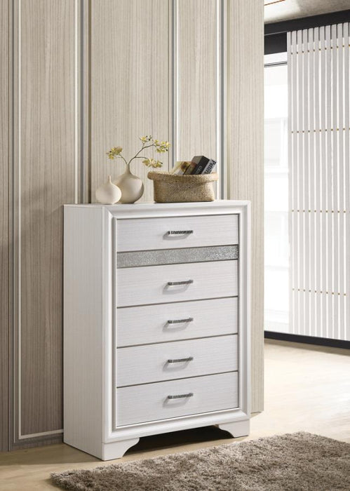 Miranda 5-drawer Chest White and Rhinestone