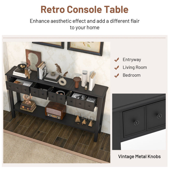 60 Inch Long Sofa Table with 4 Drawers and Open Shelf for Living Room