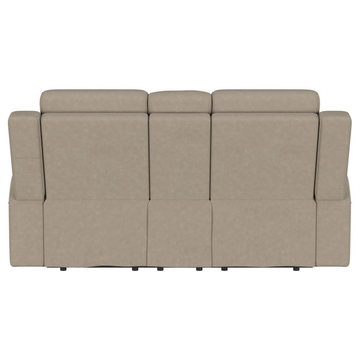 Brentwood Upholstered Motion Reclining Loveseat With Console Taupe