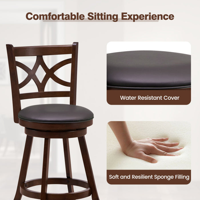 360° Swivel Bar Chairs with Leather Cushioned Seat and Rubber Wood Frame