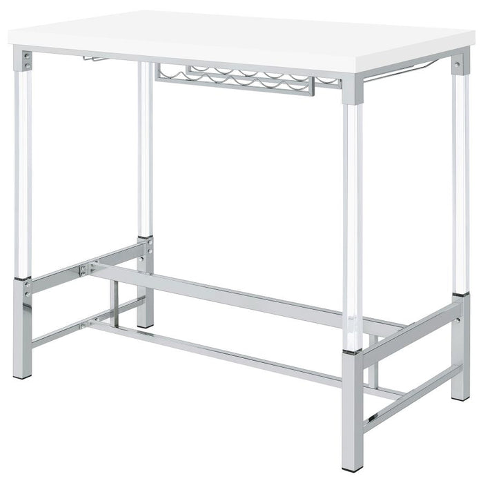 Norcrest Pub Height Bar Table With Acrylic Legs And Wine Storage White High Gloss