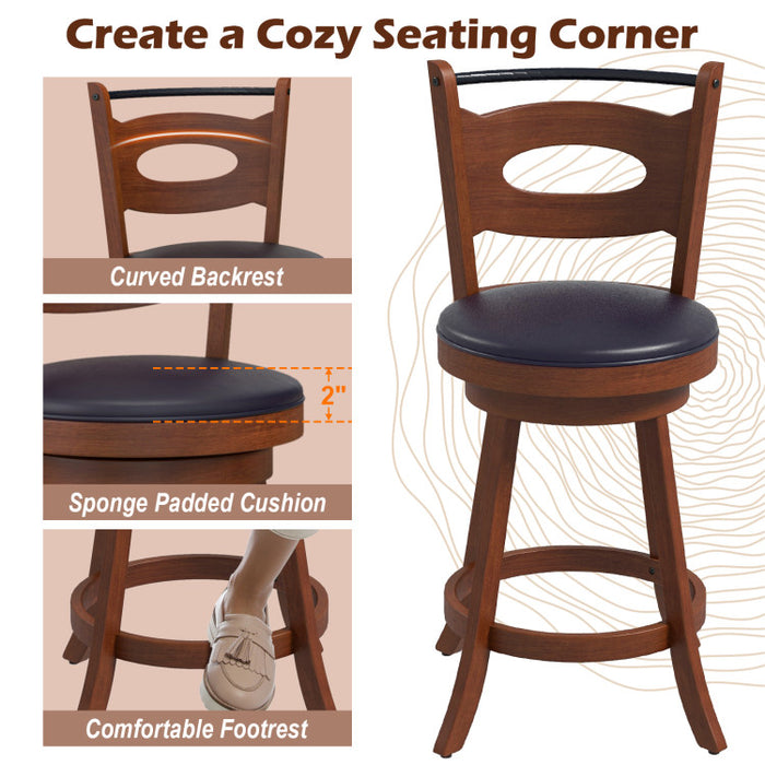 2 Pieces 24/29 inch Swivel Bar Stools with Curved Backrest and Seat Cushions