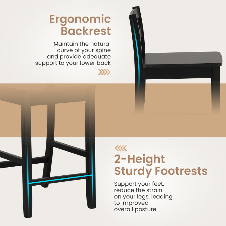Wooden Bar Stools Set of 2 with Ergonomic Backrest and Footrest