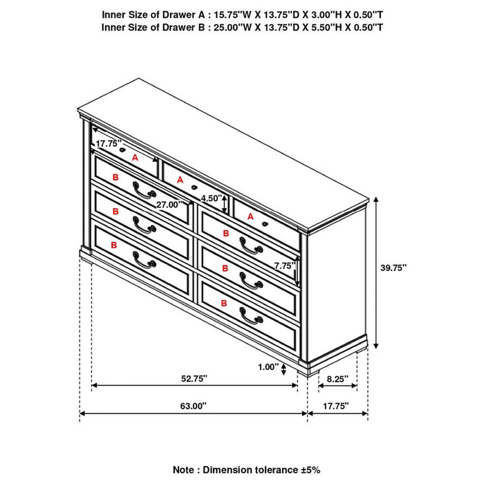 Hillcrest 9-drawer Dresser Dark Rum and White