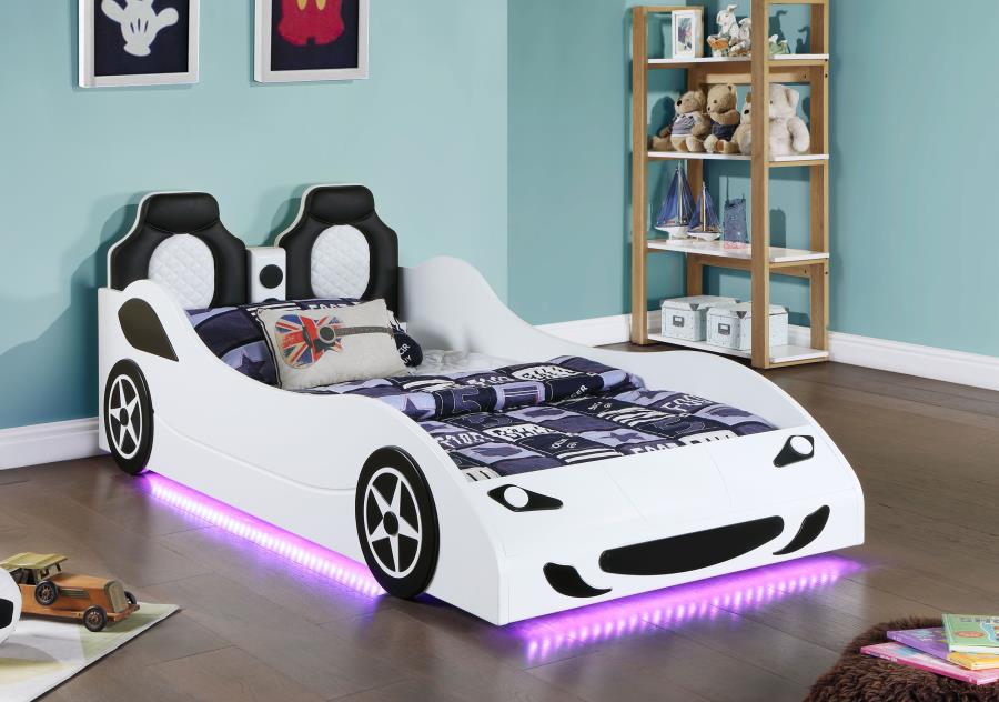 Cruiser Car Themed Twin Bed With Underglow Lights White