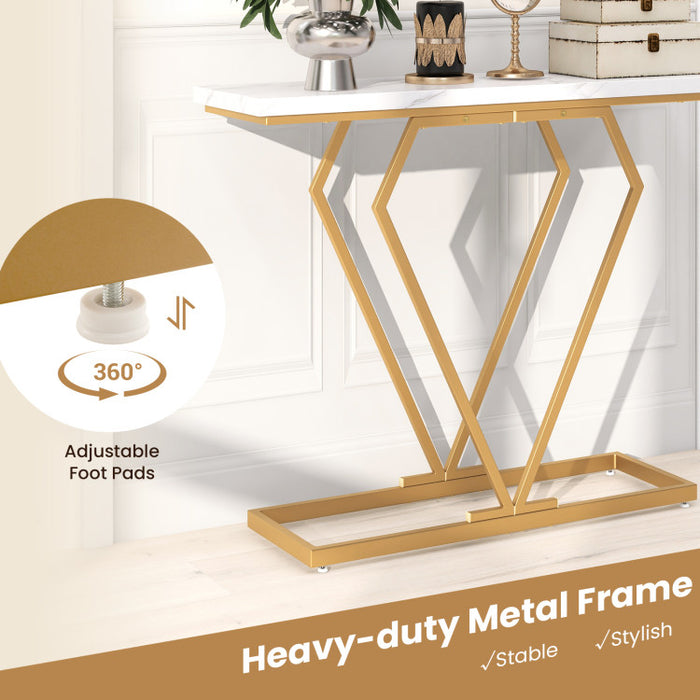 Gold Console Table with Diamond Shape Geometric Frame