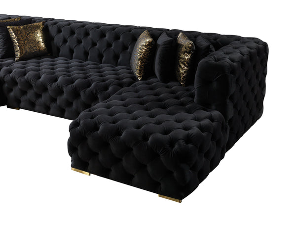 Neva Black Velvet Double Chaise Sectional