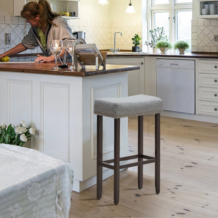 2 Pieces 29 Inch Backless Counter Height Stools with Brass Nail Head Studs