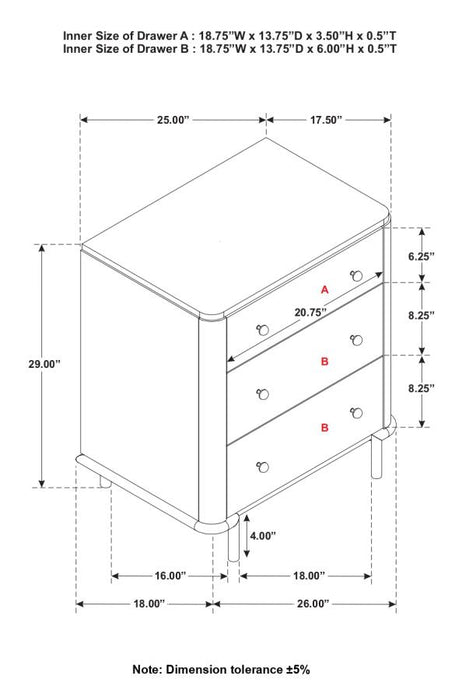 Arini 3-drawer Nightstand with Dual USB Ports Sand Wash