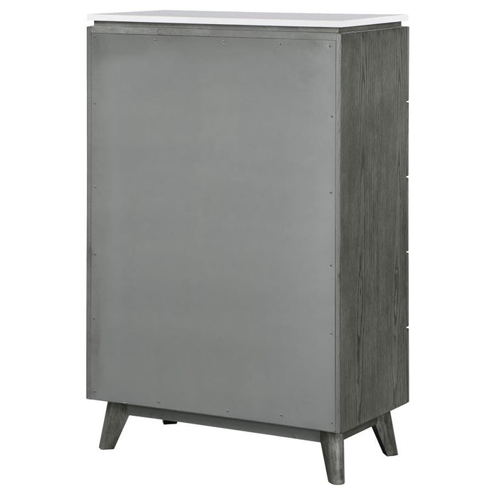 Nathan 5-drawer Chest White Marble and Grey