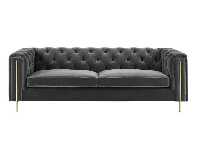 Charlene Velvet Button Tufted Rolled Arm Chesterfield Sofa