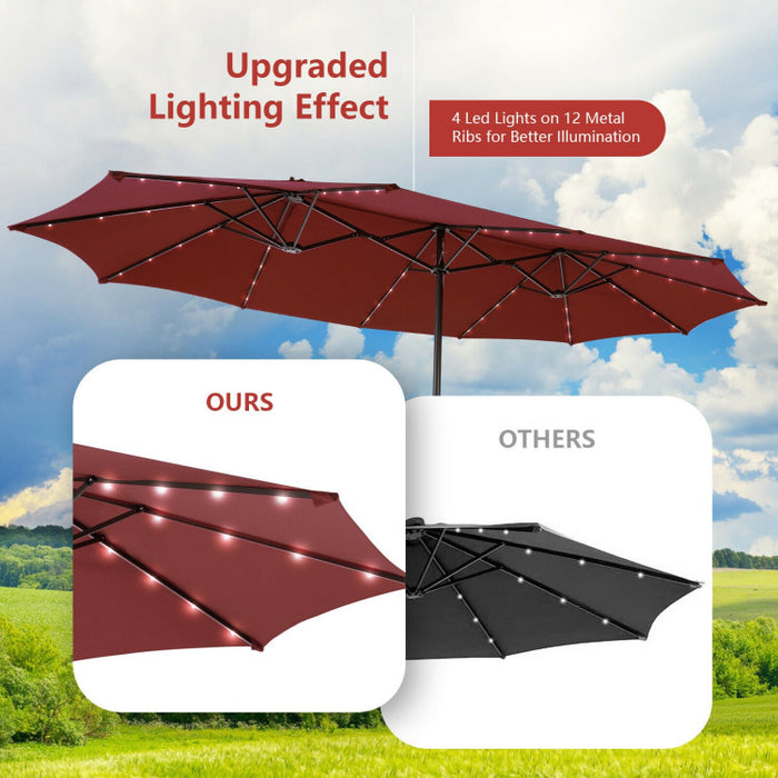 15 Feet Patio LED Crank Solar Umbrella without Weight Base