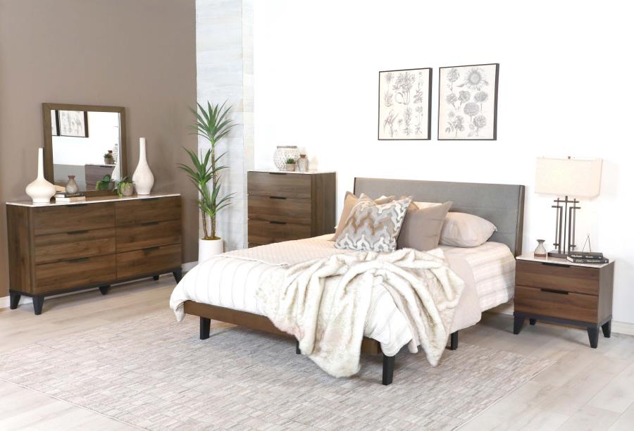 Mays Upholstered Platform Bed Walnut Brown and Grey