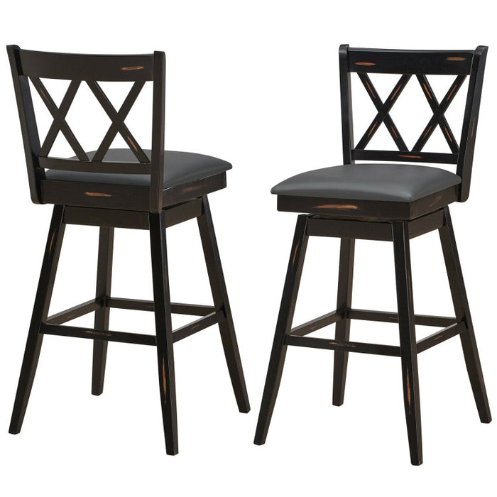 2 Pieces 29 Inch Swivel Counter Height Barstool Set with Rubber Wood Legs