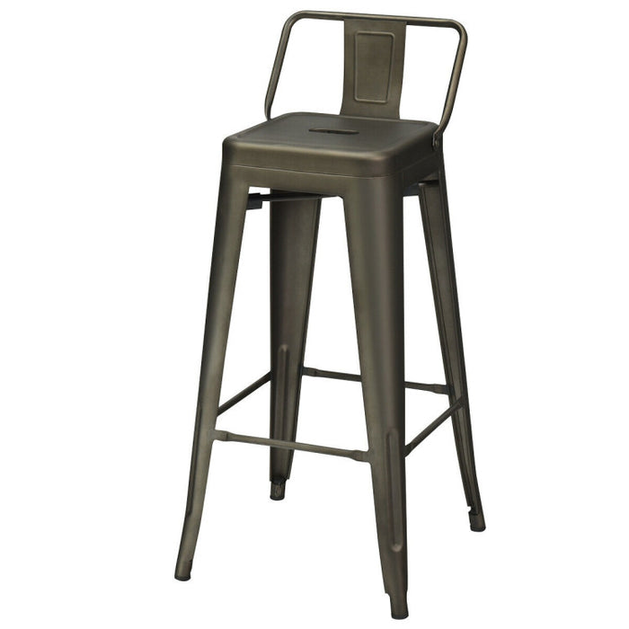 30 Inch Set of 4 Vintage Metal Bar Stool with Removable Middle Back