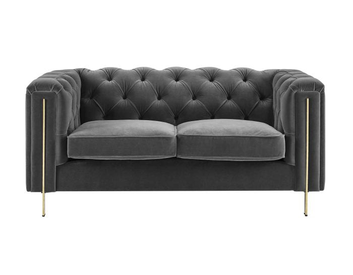 Charlene Velvet Button Tufted Rolled Arm Chesterfield Loveseat