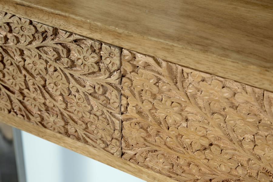 Draco Console Table With Hand Carved Drawers Natural