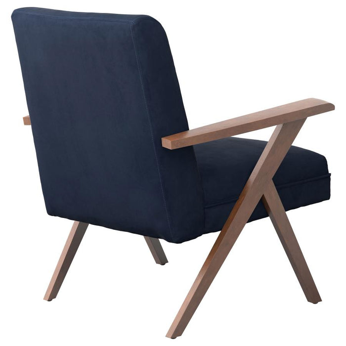 Cheryl Wooden Arms Accent Chair Dark Blue And Walnut