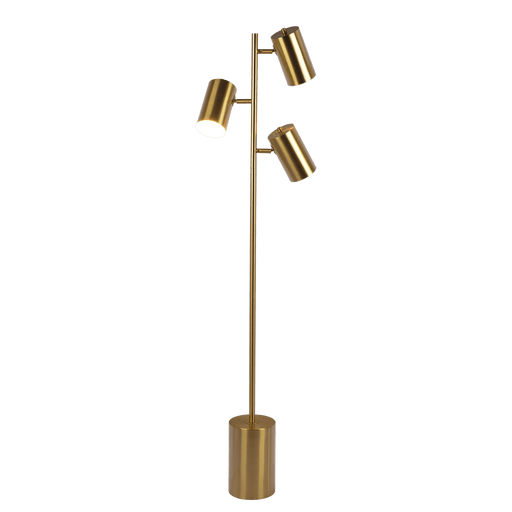 Harmony Brassed Gold Floor Lamp with Rotary Switch Triple Spots Metal Block Base - West Lamp