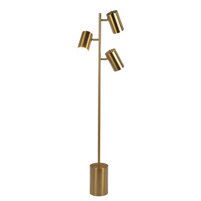 Harmony Brassed Gold Floor Lamp with Rotary Switch Triple Spots Metal Block Base - West Lamp