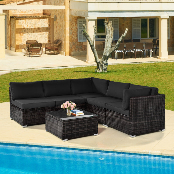 6 Pieces Patio Rattan Furniture Set with Cushions