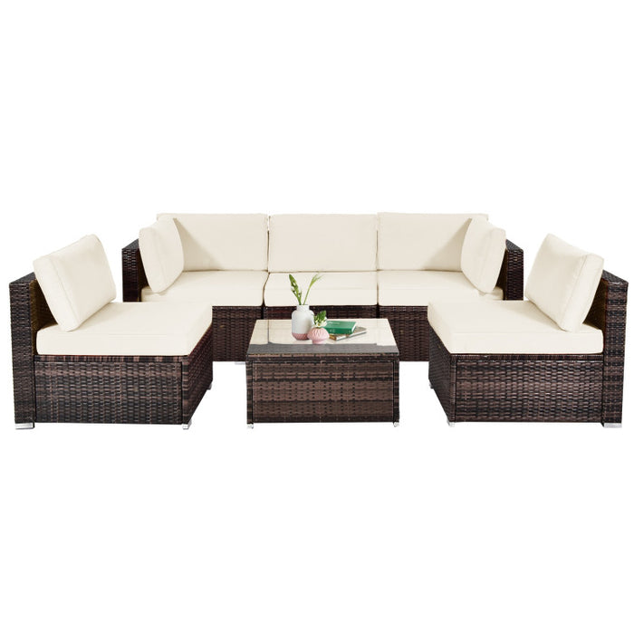 6 Pieces Patio Rattan Furniture Set with Cushions