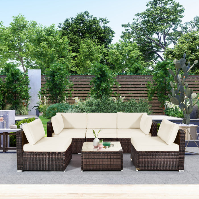 6 Pieces Patio Rattan Furniture Set with Cushions