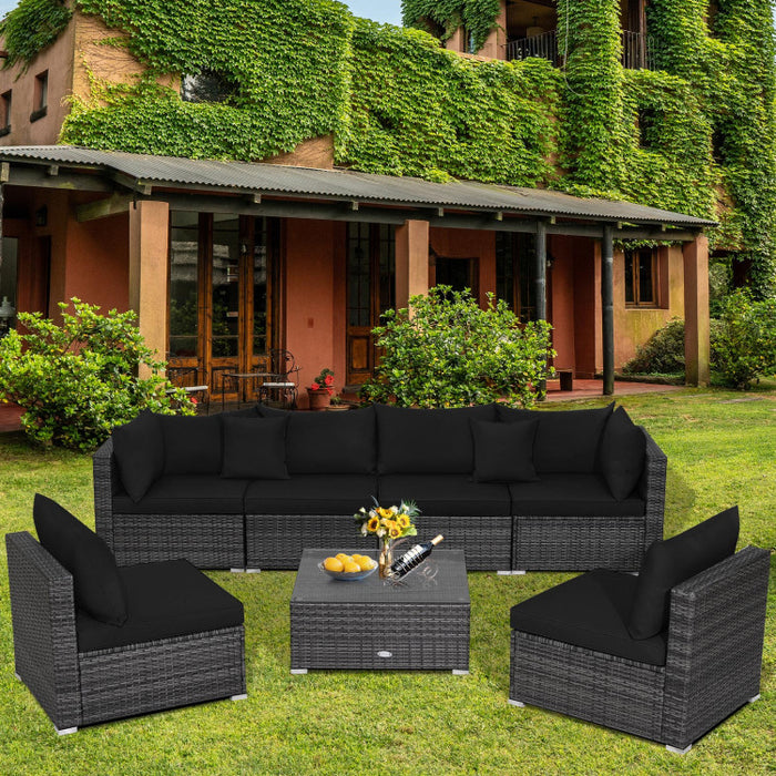 7 Pieces Patio Rattan Furniture Set with Sectional Sofa Cushioned