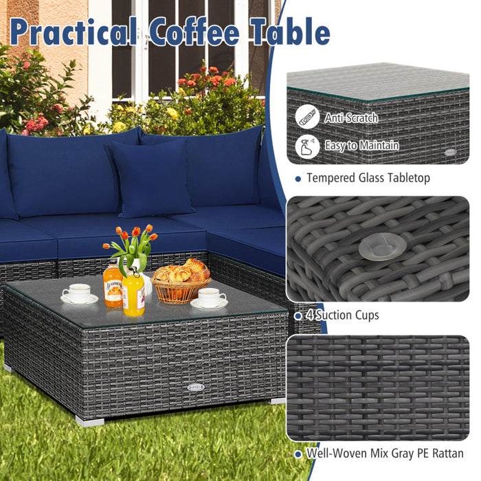 7 Pieces Patio Rattan Furniture Set with Sectional Sofa Cushioned