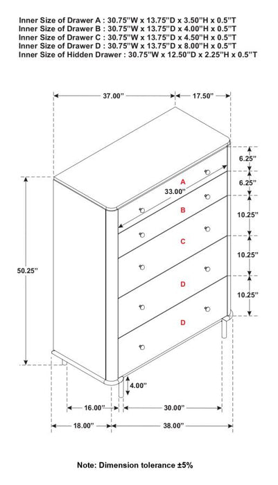 Arini 5-drawer Chest Sand Wash