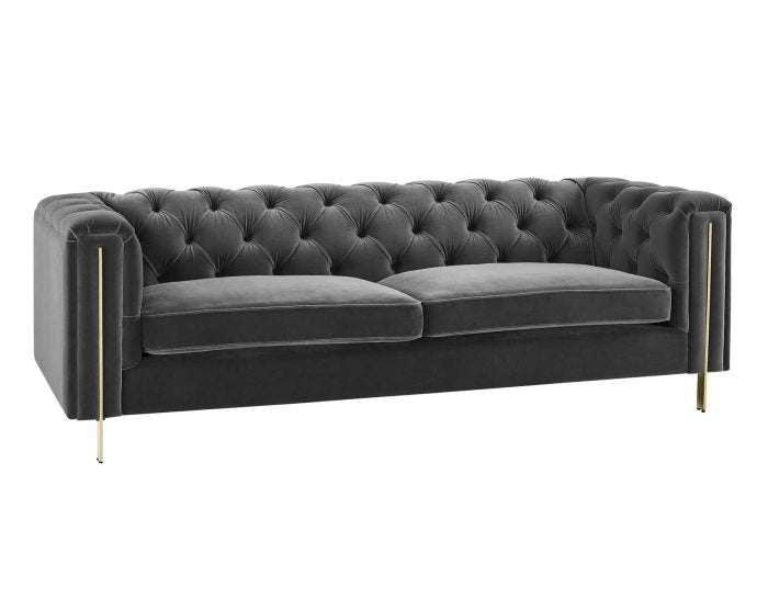 Charlene Velvet Button Tufted Rolled Arm Chesterfield Sofa