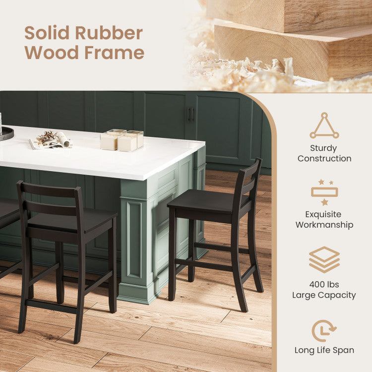 Wooden Bar Stools Set of 2 with Ergonomic Backrest and Footrest