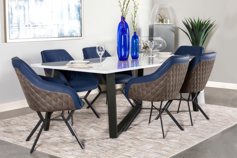 Mayer Rectangular Dining Table Faux White Marble And Gunmetal