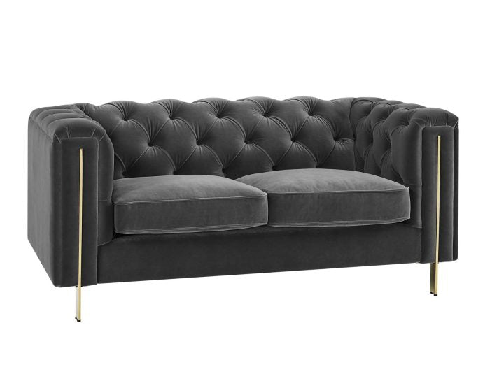 Charlene Velvet Button Tufted Rolled Arm Chesterfield Loveseat