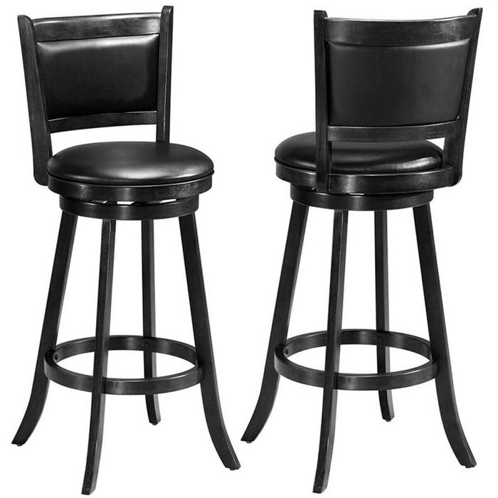 2 Pieces 29 Inch Wooden Swivel Height Bar Stool with PVC Cushioned Seat