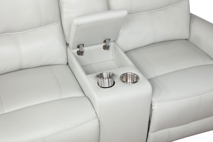 Greenfield Upholstered Power Reclining Loveseat With Console Ivory