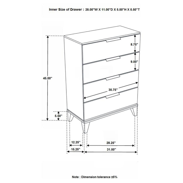 Mays 4-drawer Chest Walnut Brown with Faux Marble Top